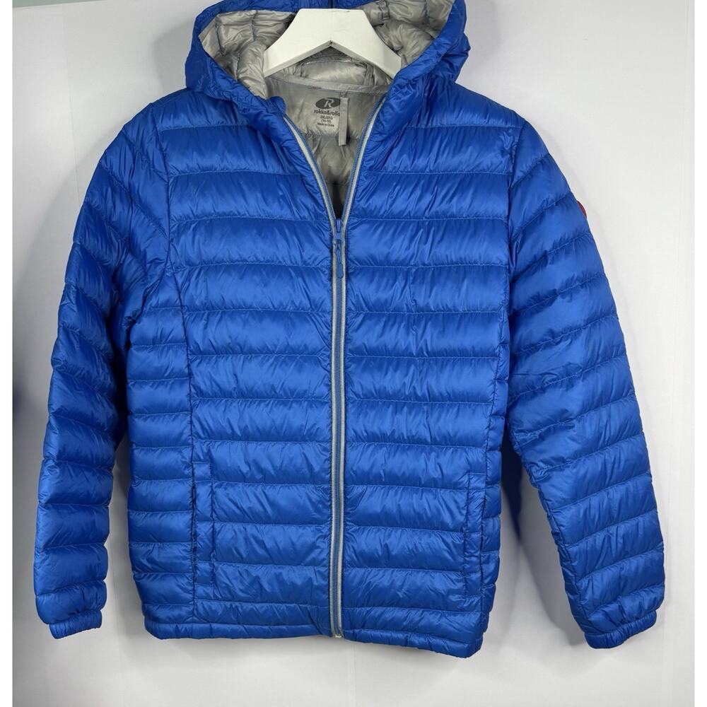 Rokka‎ & Rolla Youth 2XL 14 16 Packable Blue Down Hooded Puffer Jacket Unisex